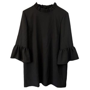 J Crew Ruffle Neck Bell Sleeve Shift Dress Black Size 12